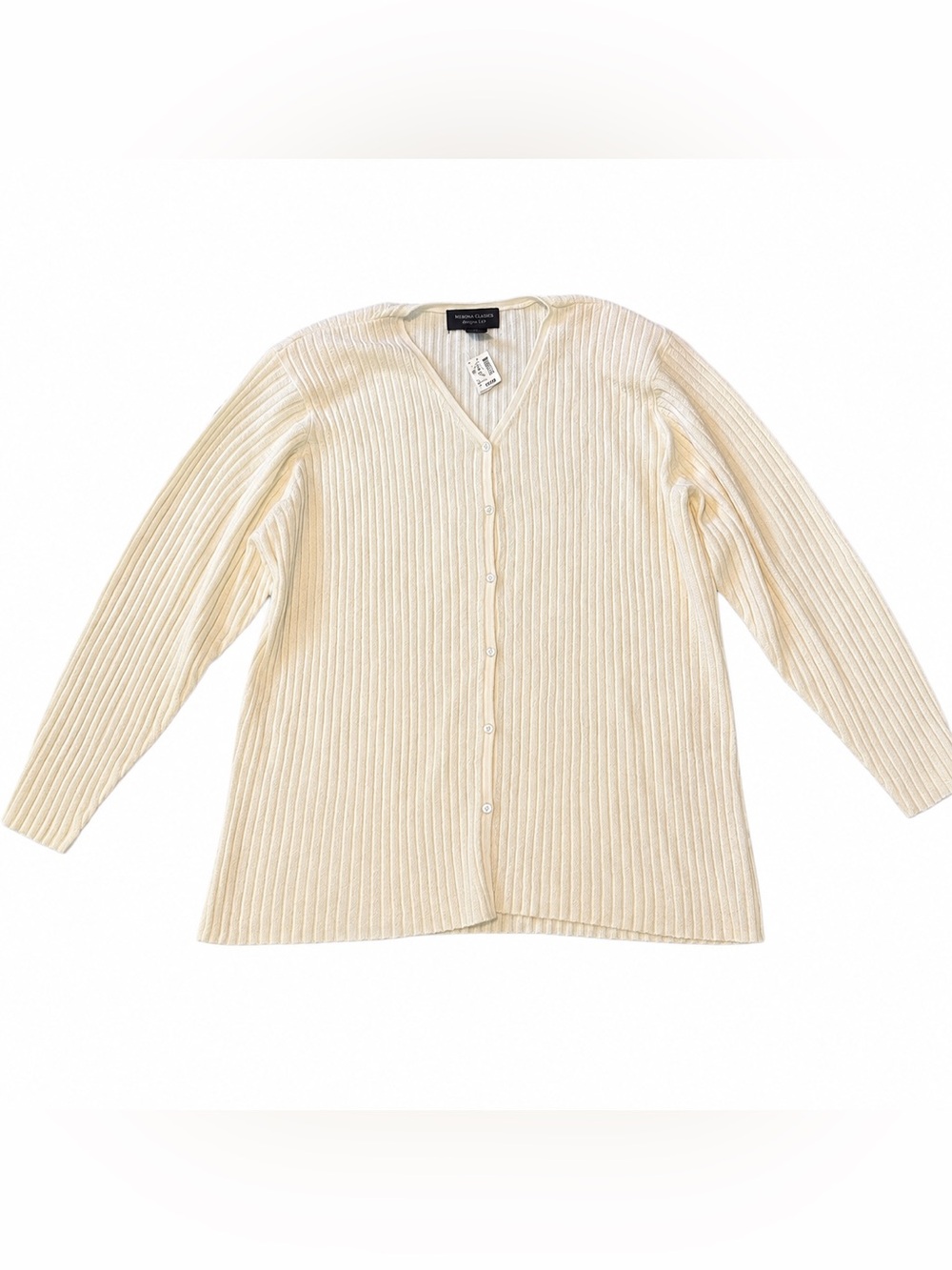 Working Classics Women 22/24 Ivory Ribbed Knit Cardigan Sweater Button Front NWT